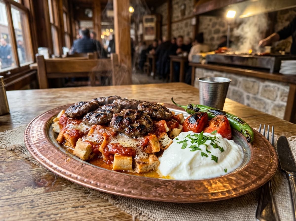 Pideli Köfte (Bursa Fleischbällchen auf Fladen)